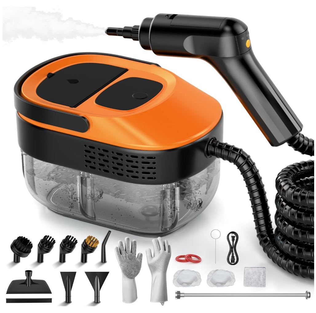 Steam Cleaner for Home & Car2500W Portable Handheld Steamer for Cleaning with 3Level Handle, 15s HeatUp, Large Tank, 16 Accessories  Clean Grease, Grout, Tile, Floor, Couch, Dirt, Furniture