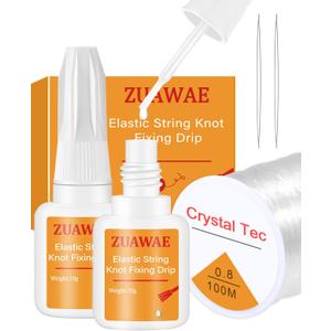 ZUAWAE Elastic String for Bracelets Making Kit, 0.8mm Clear Bracelet String, Jewelry Glue for Elastic String to Clay Beads, Jewelry Making Supplies