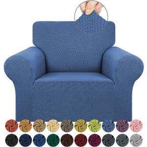 KEKUOU Stretch Single Sofa Slipcover 1 Piece Couch Sofa Cover (31"-55") Furniture Protector 1 Seater Sofa with Elastic Bottom for Kids,Pet.Jacquard Small Checked Pattern Fabric(Small,Riverside)