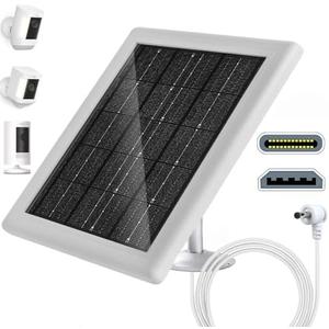 Ring Camera Solar Panel 5V 5W Outdoor Solar Battery Charger for Ring Spotlight Camera/Stick Up Camera with IP65 Waterproof, 16.4ft Cable, 360° Adjustable Bracket (White,1 Pack)
