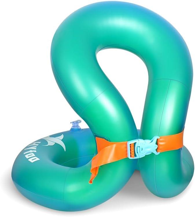 Floaties Swim Vest for Child, Portable Inflatable Pool Floats Swimming Ring with Adjustable Safety Buckle, Safety Swim Arm Bands with Double Surround Air Bag, Durable Float Tube for Kids (M(for weight:48-88lbs), Deep Green)