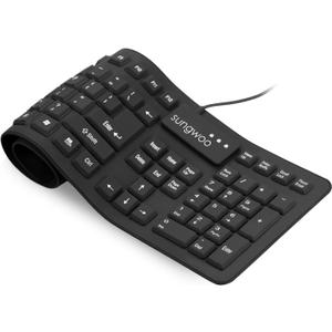 Sungwoo Foldable Silicone USB Wired Standard Waterproof Rollup Keyboard for PC Notebook Laptop, Full Size (Black)