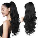 REECHO Ponytail Extension, 24" Claw Clip in Ponytail Extensions Long Curly Wavy Ponytail Hair Extension Jaw Clip on Pony Tails Hairpiece for Women - Natural Black