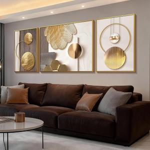 Large 3 Pieces Framed Abstract Modern Rose Gold Living Room Home Wall Art, 55"L x 20"W