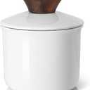 DOWAN Butter Crock for Counter, French Butter Keeper Crock with Water, Ceramic Airtight Butter Dish with Wood Knob Lid for Soft Butter, Soft White