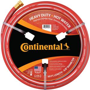Continental Premium Garden Red Heavy Duty Hot Water Garden Hose, 5/8in Inside Diameter x 50ft Length, Male x Female Garden Hose Thread