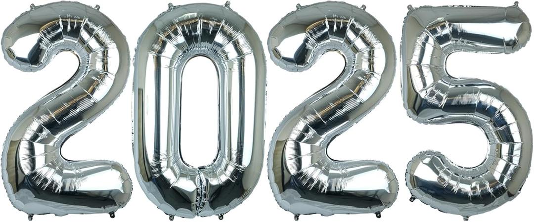 40 Inch 2025 Pack of 4 Sliver Big Helium Foil Balloon Numbers Large Mylar Number for Christmas New Year's Eve Party Graduation Birthday