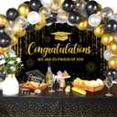 Moukeren 2025 Graduation Decorations Congratulation Party Supplies Congrats Grad Decor Class of 2025 Party Decor Graduation Balloon for Outdoor Indoor Home School Grad Party(Black, Gold)
