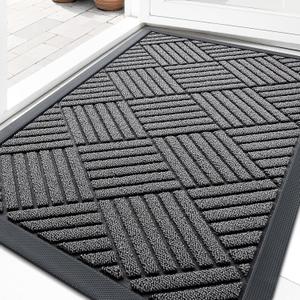 OLANLY Front Door Mat Outside Entrance 33x21, Absorbent, Heavy Duty Sturdy Natural Rubber Doormat Indoor Outdoor, Stain and Fade Resistant, Non-Slip Low Profile Floor Mat for Entryway, Grey Diamond