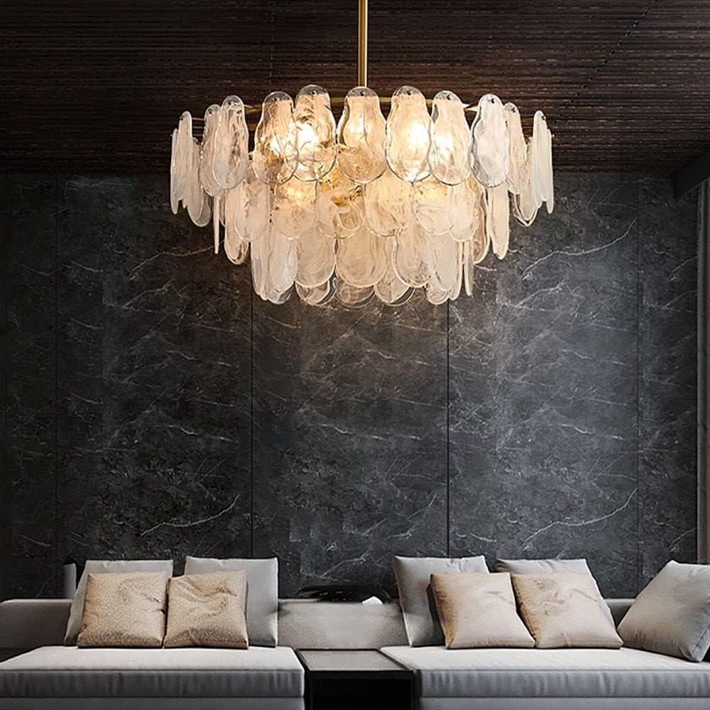 LOVEDIMA Chandelier Gold Multi-Tier Lantern Pendant Lighting, Cloud Glass Entryway Chandeliers for Foyer Hanging Ceiling Light Fixtures (8-Light)