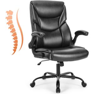 Sweetcrispy Computer Gaming Chair, Ergonomic High Back Heavy Duty Task Desk Office Chairs with Wheels, Flip-up Arms, Adjustable Height, PU Leather,Inky, 20" L x 21.85" W x 44.48" H