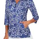Viracy Women's Golf Shirts 3/4 Sleeve Sun Protection Quarter Zip with Zipper Pockets Athletic Polo Workout Tops XL