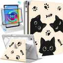 for iPad A16 Case for iPad 10th Generation Case 10.9 inch - 360 Degree Rotating Stand Folio Smart Cover with Pencil Holder for Women Girls, Black Cats for Apple Tablet 10th 2022/11th 2025