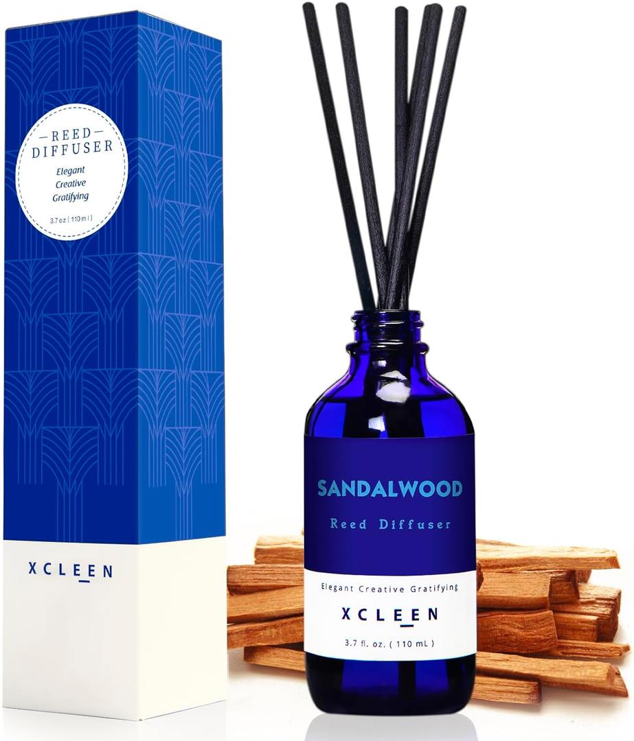 Sandalwood Scented Reed Diffuser Set - Home Fragrance Aromatherapy Gift for Christmas Room Decor (3.7 Ounce)