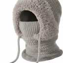 3 in 1 Beanie Hat for Women, 3 in 1 Beanie Hat with Scarf and Mask Fleece Balaclava Windproof Warm Commute Hike Ski Face Mask (One Size, Gray)