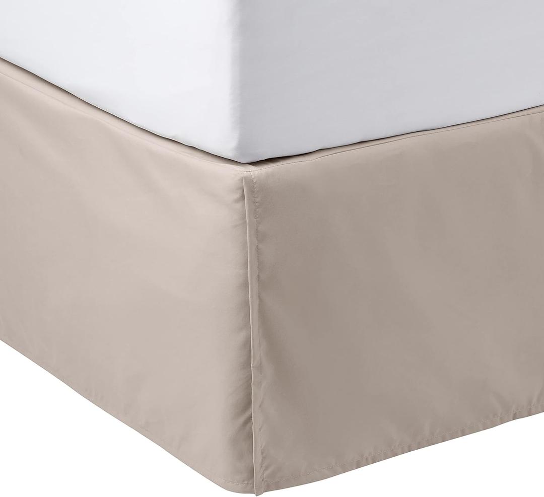 Amazon Basics Lightweight Pleated Bed Skirt, Wrinkle and Fade Resistant, Machine Washable, Queen, Taupe