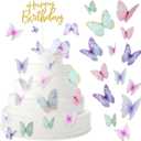 Zonon 60 Pcs Butterfly Cake Toppers with Happy Birthday Cake Topper, 3D Butterfly Topper Mixed Size Color Party Decors for Birthday Wedding Party(Multicolor,Elegant)