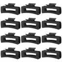 12 Pack Large Black Square Hair Claw Clips for Women, 4.3 Inch Matte Rectangle Claw Clips, Strong Hold & Non-Slip for Thick or Thin Hair