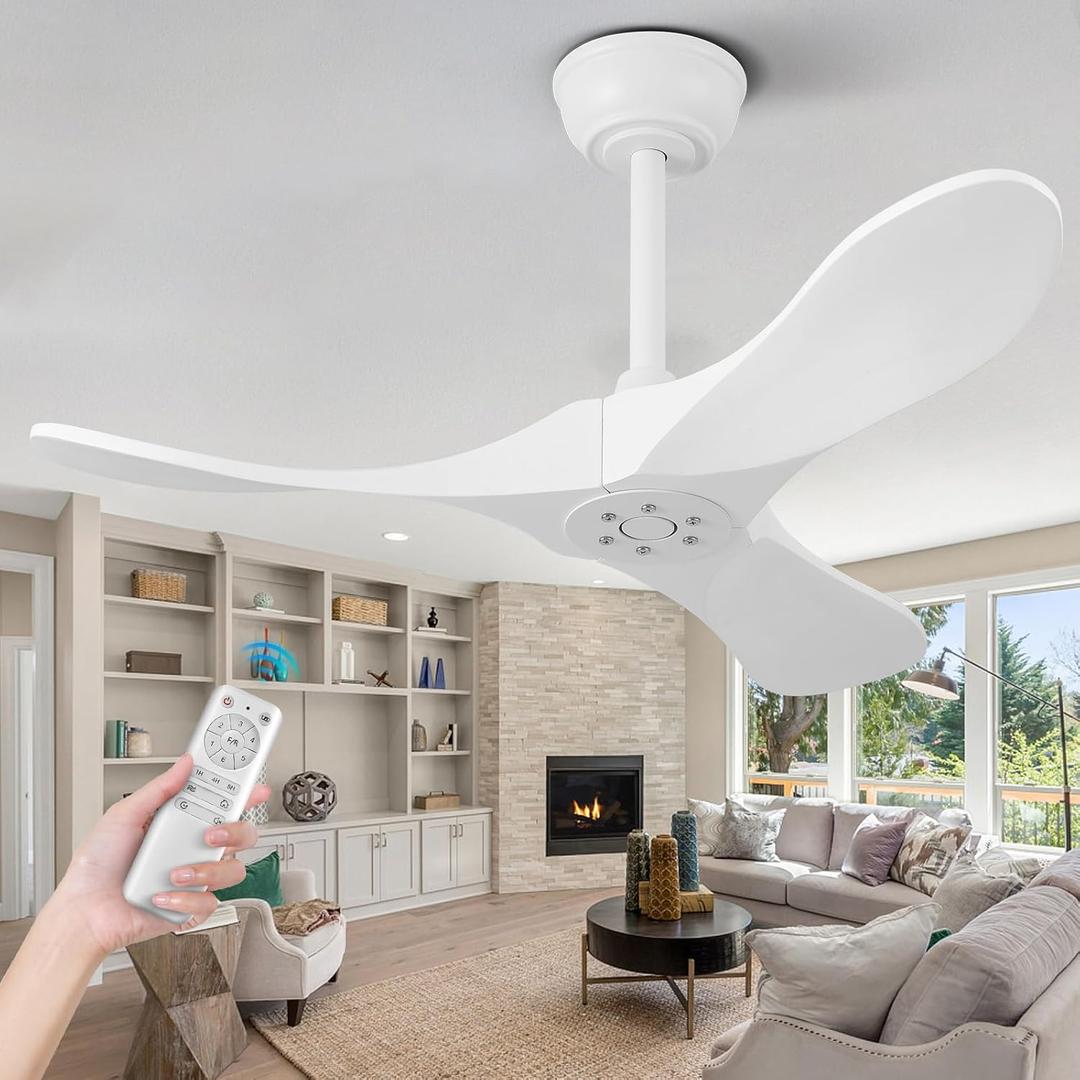 QWO 36 Inch White Outdoor Ceiling Fan Without Light, Solid Wood Ceiling Fans For Patios Porch,Modern Ceiling Fan With Remote