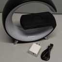 Smart LED Table Lamp, 4in1 Wireless Charger, Night Light, Alarm Clock, and Bluetooth Speaker with App Control for Bedroom, Office, and Home Decor (Black)