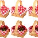 Geelin 6 Pcs Christmas Mini Woven Basket with Handle 20 Sheet Red and White Gingham Paper Napkins Wood Chip Mini Flower Fruit Picnic Basket Chip for Christmas Wedding Party Gift Decoration (Large)