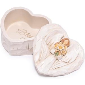 Hodao Angel Heart Jewelry Box, Bless You Resin Trinket Box for Women, Mothers Day Birthday Gift, March Birthday Gifts for Women, Valentines Day Keepsake Decor