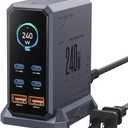 240W USB C Charger Block,ASOMETECH 6 Ports USB Charging Station,GaN 140W PD3.1 Laptop Fast Charger Adapter Desktop Charger Station with LCD Display for MacBook HP iPad iPhone Samsung