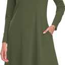 Moskill Long Sleeve Tshirt Dresses for Women with Pockets Casual Loose Swing Dress (X-Large, 70-army Green)