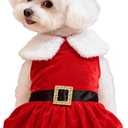 Christmas Dog Costume, Dog Dress Velvet Santa Costume with Fur Trim and Belt, Red Holiday Pet Outfit (Black Belt, Medium)