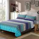 Boho Sheets Set King Size(4PCS) Bohemian Colorful Tribal Bedding Sheets Set 14'' Deep Pocket Boho Aztec Fitted Sheet Soft Microfiber, 1 Flat Sheet 2 Pillowcases