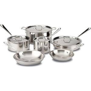 All-Clad D3 3-Ply Stainless Steel Cookware Set 10 Piece, Induction Compatible, Oven Broiler Safe 600F, Kitchen Cooking Set w/ Fry Pans, Saucepans, Saute Pans, Stockpot, Lids, Pots and Pans, Silver
