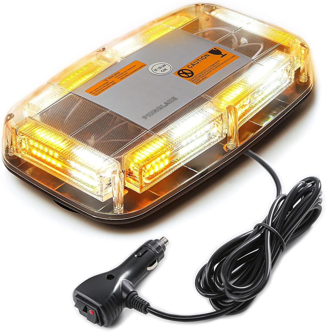 72LED Roof Top Emergency Strobe Beacon Lights, 12-24V High Visibility Safety Warning Mini LED Strobe Light bar with Magnetic Base for Snow Plow, Trucks, Construction Vehicles (Amber/White)