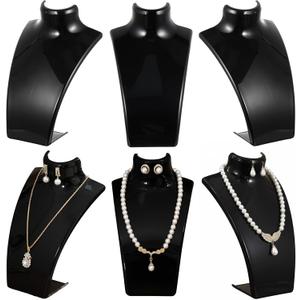 AceOrbit 6 Pcs Acrylic Necklace Display for Vendors, Jewelry Bust Stand Holder, 7.87 x 5.12 x 2.36 Inch Jewelry Display Mannequin for Earrings Necklace, Retail Store & Trade Shows(Black)