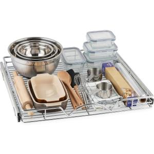 HOLDN STORAGE Pull Out Cabinet Organizer, Heavy Duty Caddy -20W x 21D - Requires At Least 21-1/4 Cabinet Opening, Steel Metal Cabinet Drawers Slide Out, Chrome