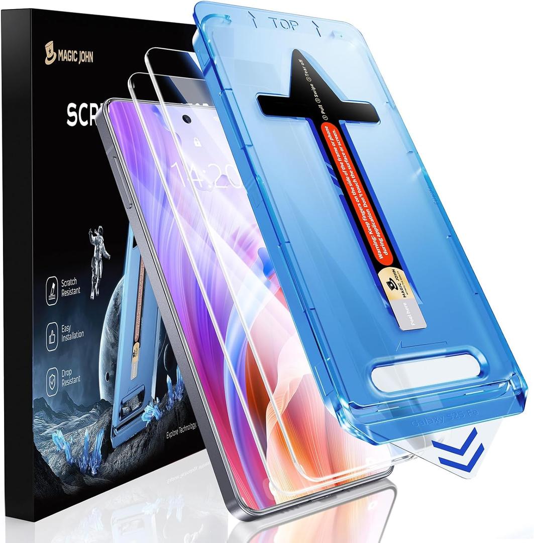 MAGIC JOHN 2 Pack for Samsung Galaxy S25 fe 6.7 inch Tempered Glass Screen Protector, Auto Dust-Elimination, Bubble Free, HD Clear, Easy Installation