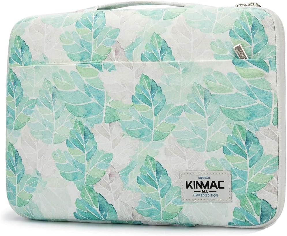 Kinmac 360 Heavy Duty Protective Laptop Computer Sleeve case Bag Cover with Handle for MacBook Pro 14 inch,14 inch-14.4 inch HP Lenovo Dell ASUS Acer Laptop (Green Leaf)