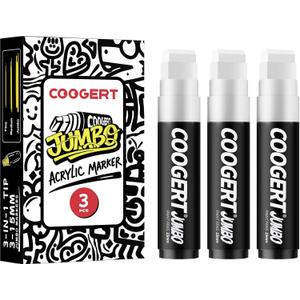 Coogert 3Pcs White Jumbo Poster Markers, 15MM Thick Permanent Acrylic Graffiti Markers, Wide Tip Paint Marker for Canvas, Posters Board, Fabric, Window, Glass, Wood, Teachers,Banner painting supplies