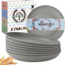 Homienly Deep Dinner Set of 8 Wheat Straw Plates - Alternative to Plastic, Microwave & Dishwasher Safe, Unbreakable & Lightweight Round Plates (Grey,9 inch) (Gray)