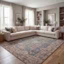 Kuden 9x12 Large Area Rug, Machine Washable Area Rug with Non-Slip Backing, Vintage Style, Soft, Easy Clean, Low Pile Rug for Living Room, Bedroom, Dining Room