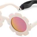 Bouryo Flexible Baby Polarized Flower Sunglasses with Strap Bendable Frame for Infant Boys Girls Ages 0-24 Months