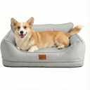 MOHAYA Large Dog Sofa Bed, Size L Orthopedic Dog Couch with Supportive Bolster Sides, Water-Resistant Easy-Clean Surface, Removable Cover, Grey, 31.5 x 22 x 10.6 in