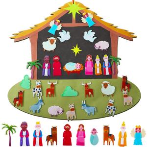 Enhon DIY Felt Christmas Tree Set, Felt Nativity Advent with 29 Pcs Detachable Ornaments, Christmas Door Wall Hanging Decor
