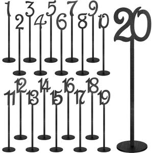 Yulejo 20 Pcs Table Numbers - Wooden Wedding Table Numbers with Holder Base, 1-20 (Black)