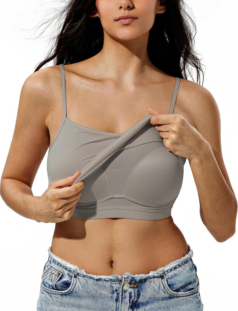 ZeroBound Camisole Built in Shelf Bra Tank Top - Basic Square Neck Halter Tops for Women, Spaghetti Strap Cami Tank Tops (XL)