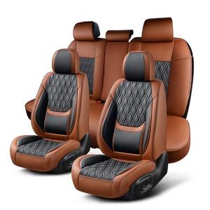 Car Seat Covers Full Set, Breathable Leather Automotive Front and Rear Seat Covers, Car Seat Protectors Full Set,Universal Automotive Vehicle Seat Cover for Most Sedan SUV Pick-up Trucks, Brown&Black