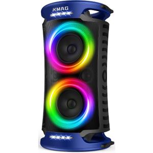 Large Party Bluetooth Speaker, 260W Peak Powerful Loud Sound with Deep Bass, 15Hr Playtime, Fast Charge, RGB Cool Light Show, TWS, Portable for Outdoor Beach, Camping, Backyard, Work, Home (Blue)
