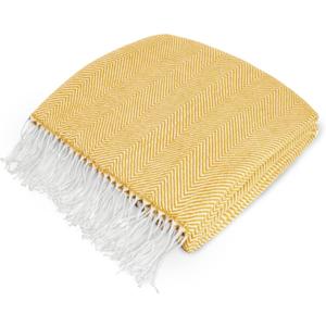 PAVILIA Yellow Herringbone Throw for Couch, Decorative Outdoor Accent Blanket, Faux Cashmere, Lightweight, 50x60