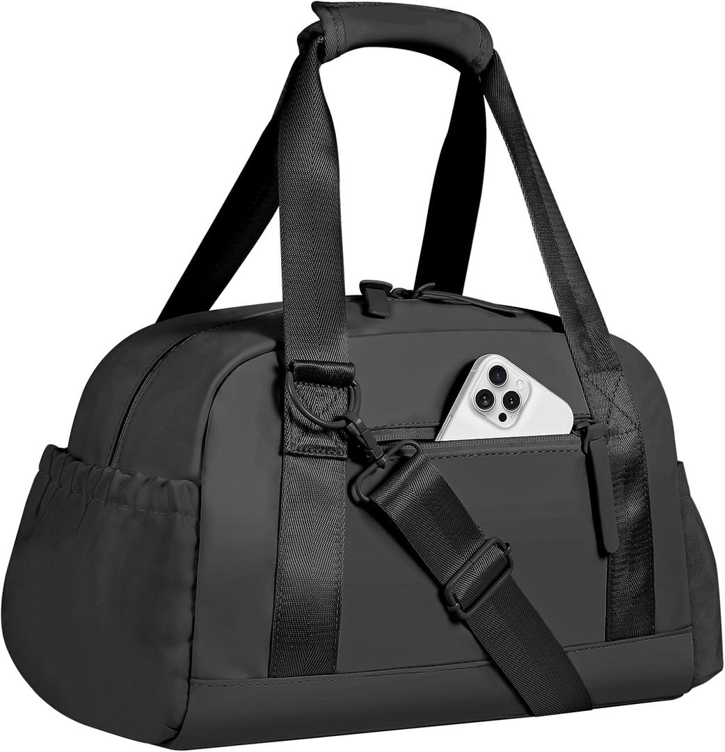 Mini Gym Bag for Women Girls Small Gym Tote Bag with Wet Compartment Waterproof Travel Duffle Bag Cute Workout Sport Bag (Black-14in)