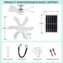 Solar Ceiling Fan Light, Portable Gazebo Fan with 15W Solar Powered Fans with Remote Control, Rechargeable Battery Operated Portable Outdoor Camping Fans for Outside, Patio, Canopy, Shed, RV, Tent, Fan diameter: 16.5inches/42cm