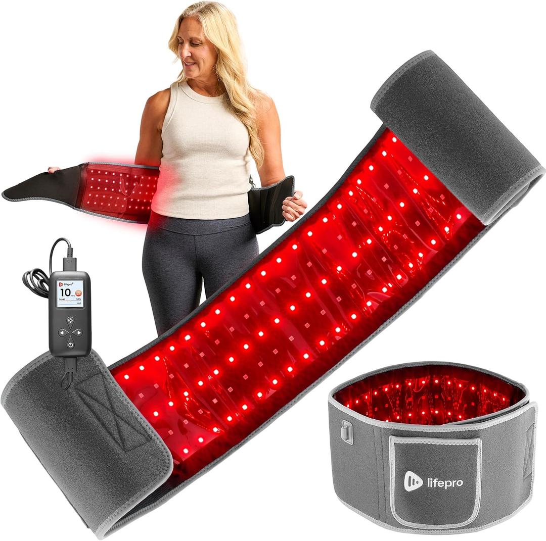 Lifepro Red Light Therapy Belt  Infrared Red Light Therapy for Body, Back Pain and Shoulder - 660nm & 850nm Near Infrared Heating Pad  Adjustable & Portable for Wellness & Relaxation (Grey)